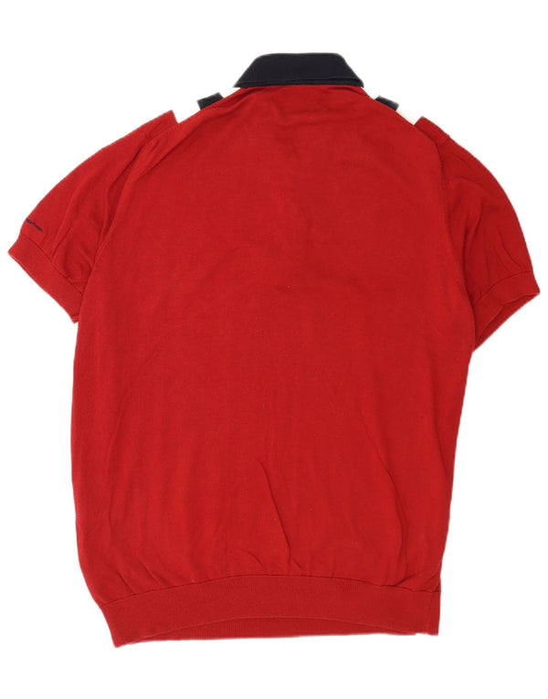 Pulover pentru bărbați cu mânecă scurtă și gât polo, XL, roșu, color block