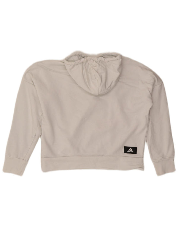 Jumper Adidas pentru femei oversized Crop Graphic Hoodie UK 4/6 XS Bumbac alb