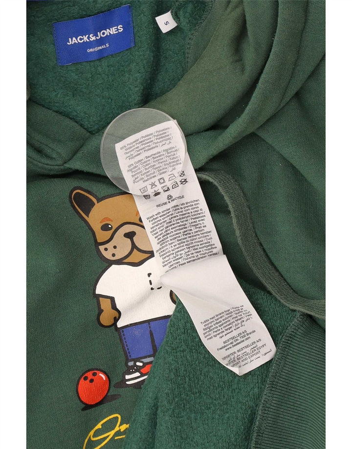 Jack & Jones Pulover cu glugă grafic pentru bărbați, mic, verde, poliester