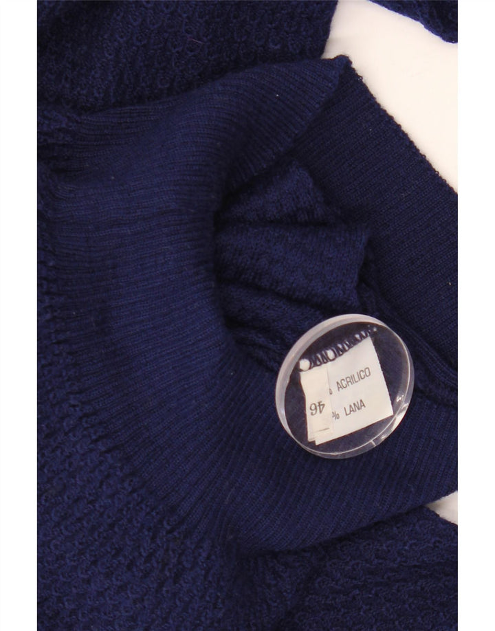 Pulover VINTAGE pentru femei cu decolteu în V IT 46 mare, acrilic, albastru bleumarin