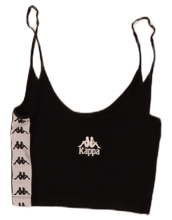 Top cu crop grafic Kappa pentru femei UK 4 XS, bumbac negru color bloc