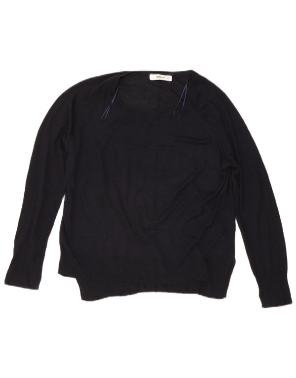 Pulover pentru femei Zara cu gât de barcă UK 14 Medium Bleumarin