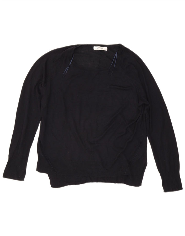 Pulover pentru femei Zara cu gât de barcă UK 14 Medium Bleumarin