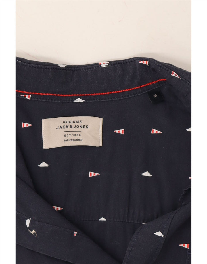 JACK & JONES Mens Abstract Pattern Short Sleeve Shirt Medium Navy Blue Vintage Jack & Jones and Second-Hand Jack & Jones from Messina Hembry 