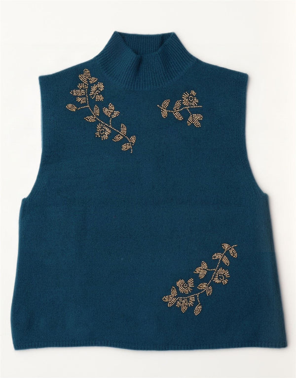 Vesta Zara Femei Tank Top UK 16 Mare Albastru Floral Acrilic