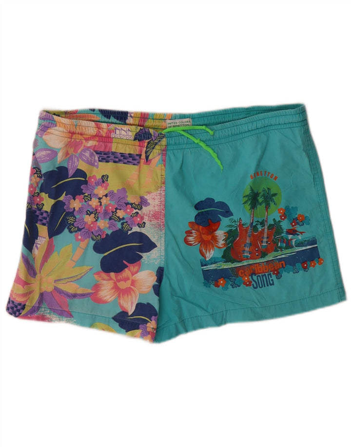 Pantaloni scurți de înot Benetton pentru bărbați, turcoaz mediu, floral