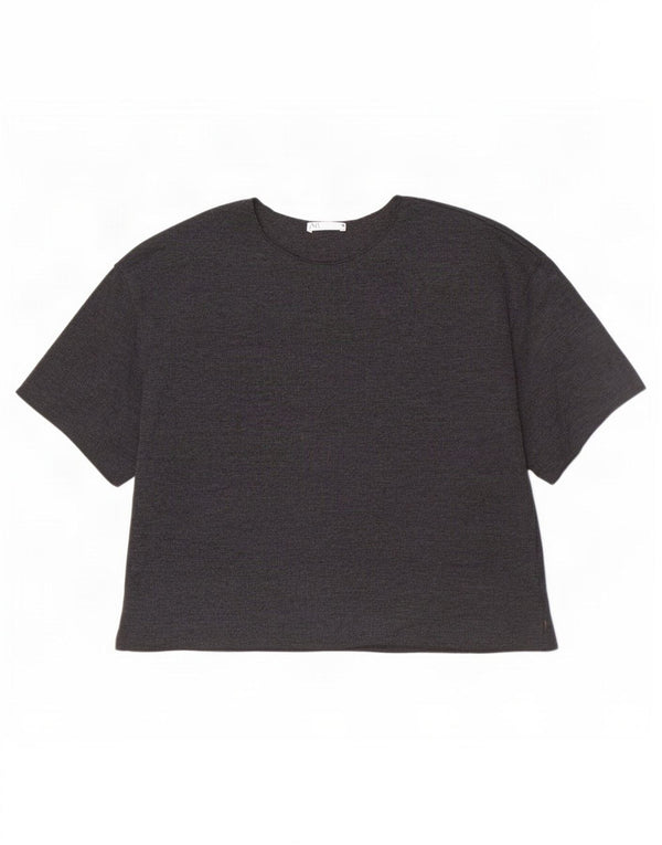 Zara Womens T-Shirt Top UK 12 Medium Grey Cotton
