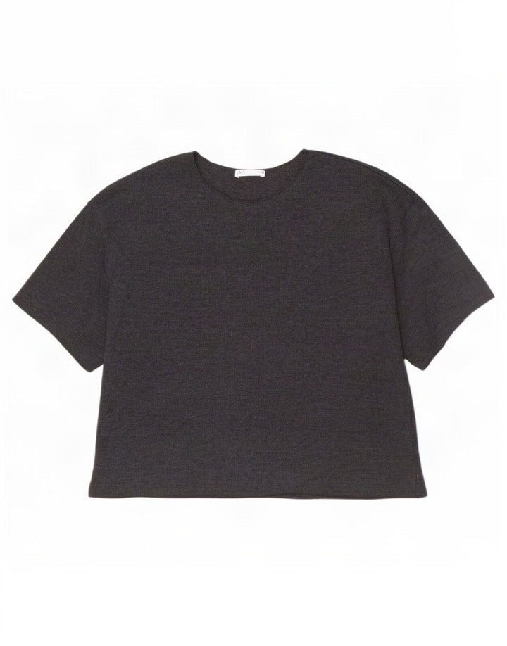 Tricou pentru femei Zara UK 12, bumbac gri mediu