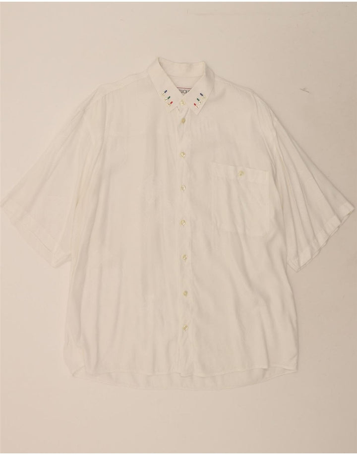 VINTAGE Mens Short Sleeve Shirt XL White Viscose Vintage Vintage and Second-Hand Vintage from Messina Hembry 