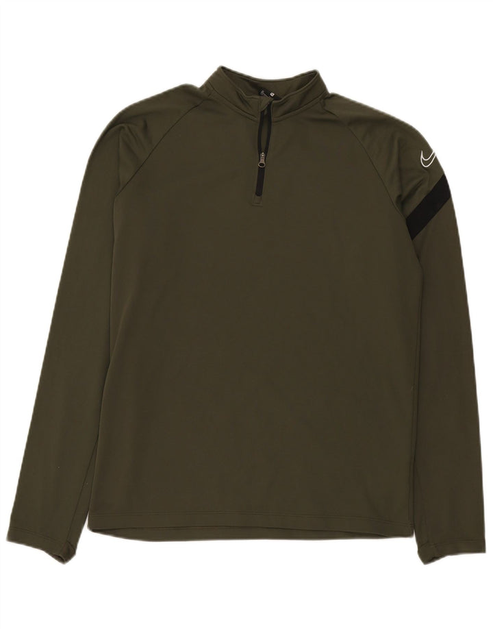 Top de trening Nike pentru băieți, cu fermoar și gât, 13-14 ani, XL, kaki, color block