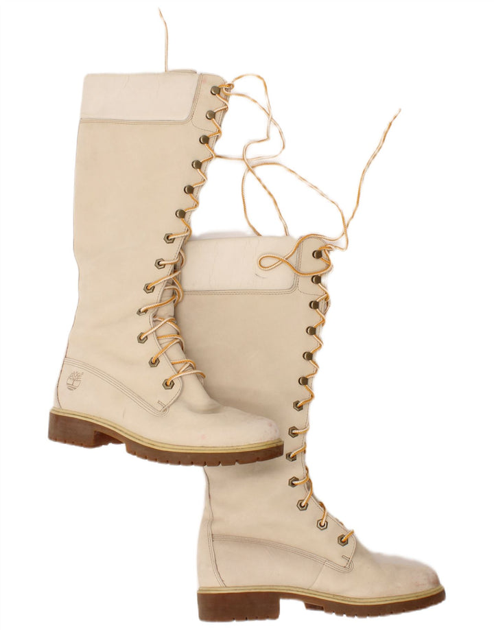 Cizme înalte din piele Timberland pentru femei, mărimea UK 6, piele bej