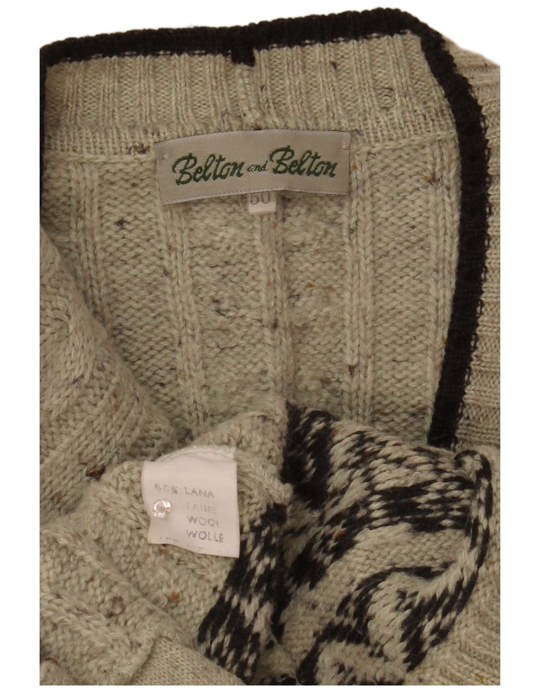 Pulover Cardigan Vintage pentru Barbati IT 50 Gri Mediu Lână Fair Isle