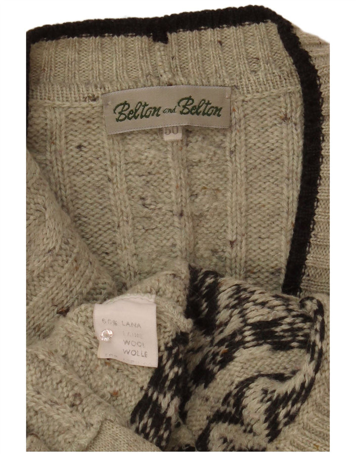 Pulover Cardigan Vintage pentru Barbati IT 50 Gri Mediu Lână Fair Isle