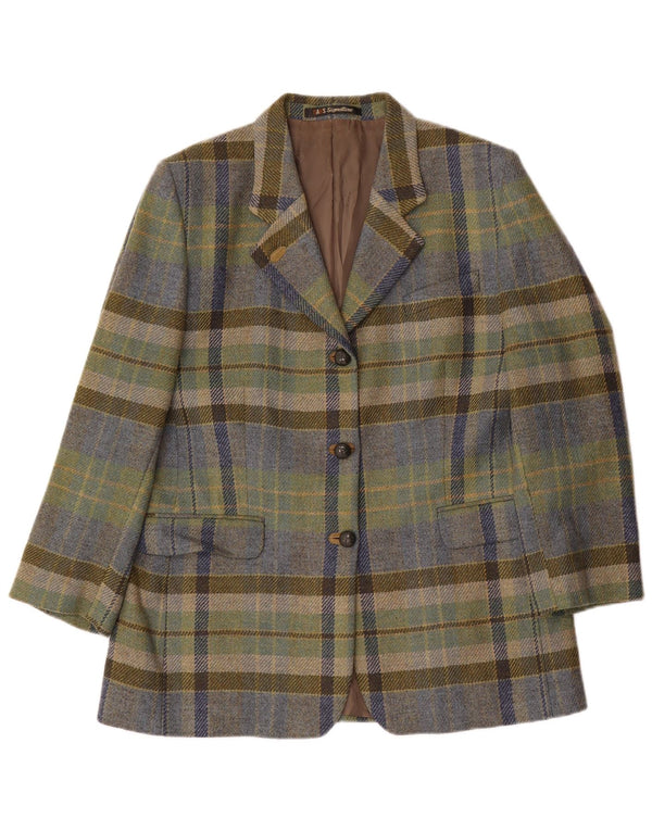 Blazer pentru femei DAKS cu 3 nasturi, UK 14, lână mare, cu carouri, multicolore