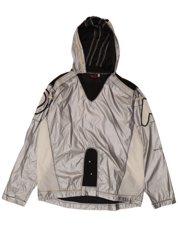 Jachetă de ploaie cu pulover grafic vintage pentru bărbați UK 38 Medium Silver Colorblock