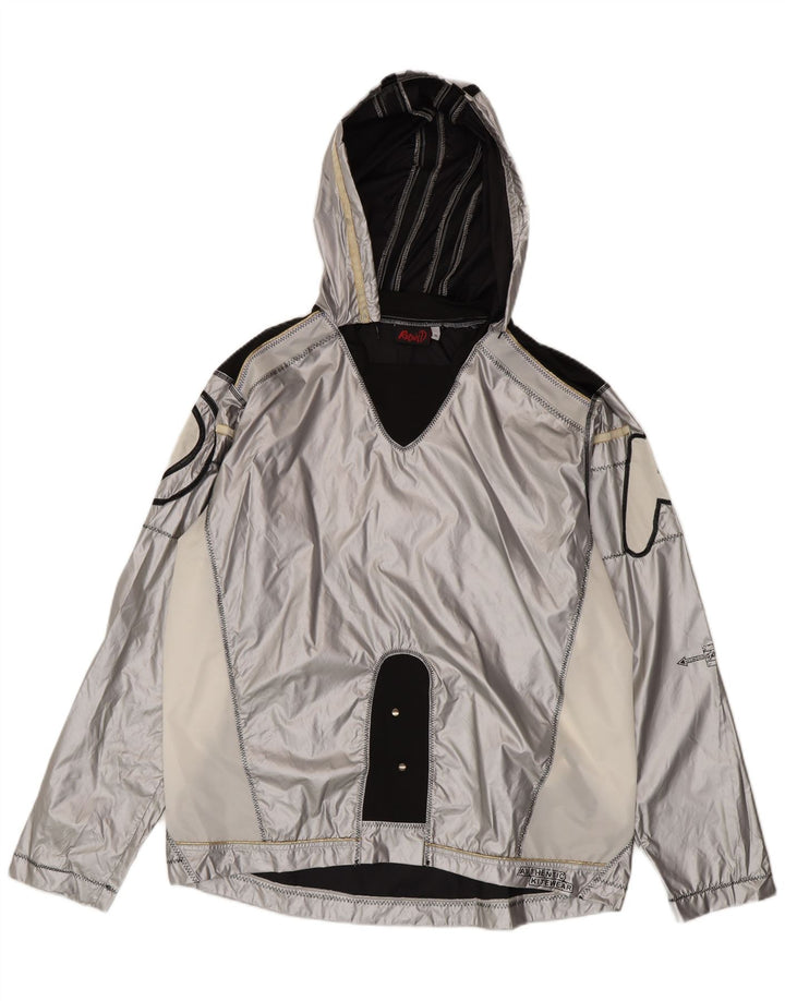 Jachetă de ploaie cu pulover grafic vintage pentru bărbați UK 38 Medium Silver Colorblock