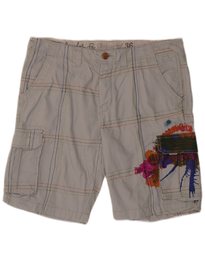 Pantaloni scurți Desigual Graphic Cargo W36, mare, gri, din bumbac