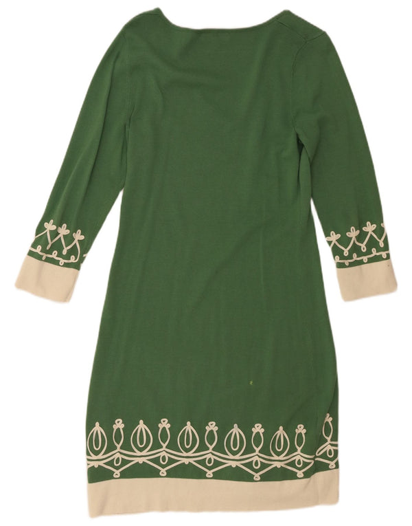 Monsoon Rochie cu mâneci 3/4 pentru femei UK 10 Mic verde geometrică