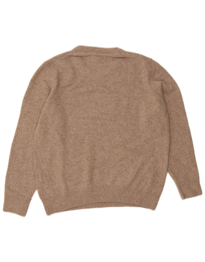 Pulover Barbour pentru bărbați cu gât roșu, lână mare bej cu pete