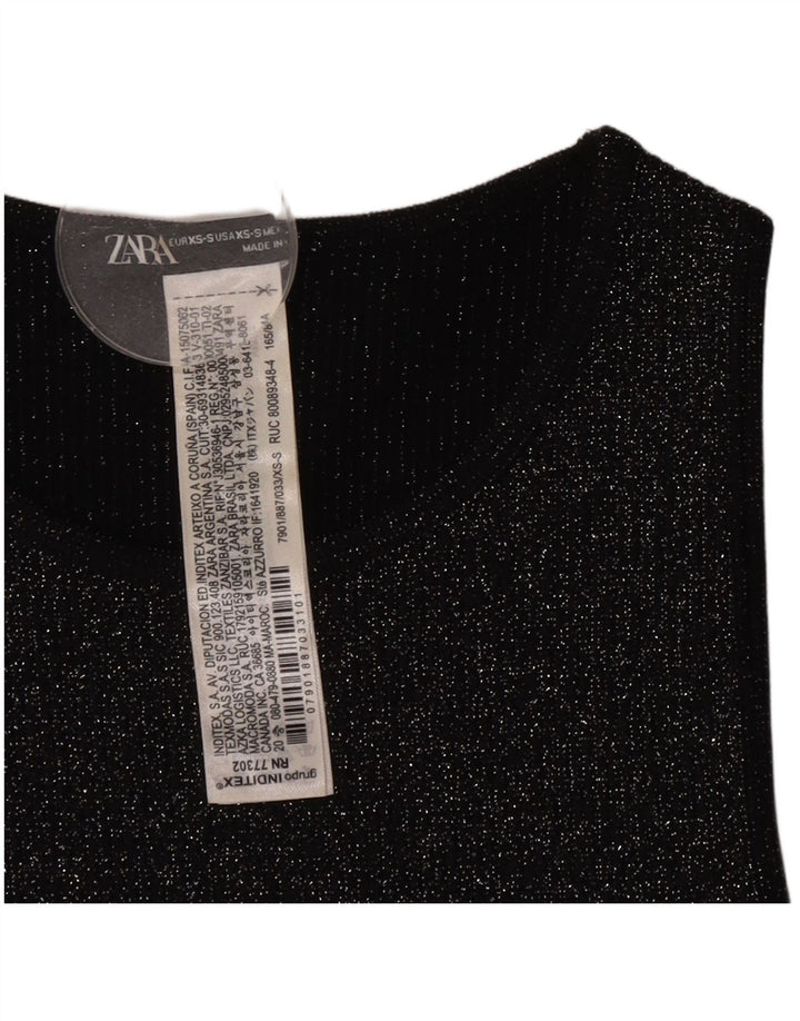 Crop Top fără mâneci pentru femei Zara UK 4 XS Poliester cu pete negru