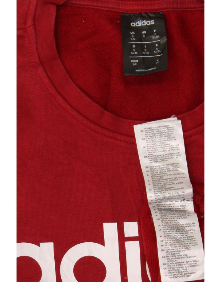 ADIDAS Pulover cu grafic pentru femei UK 8/10 Bumbac Burgundy mic