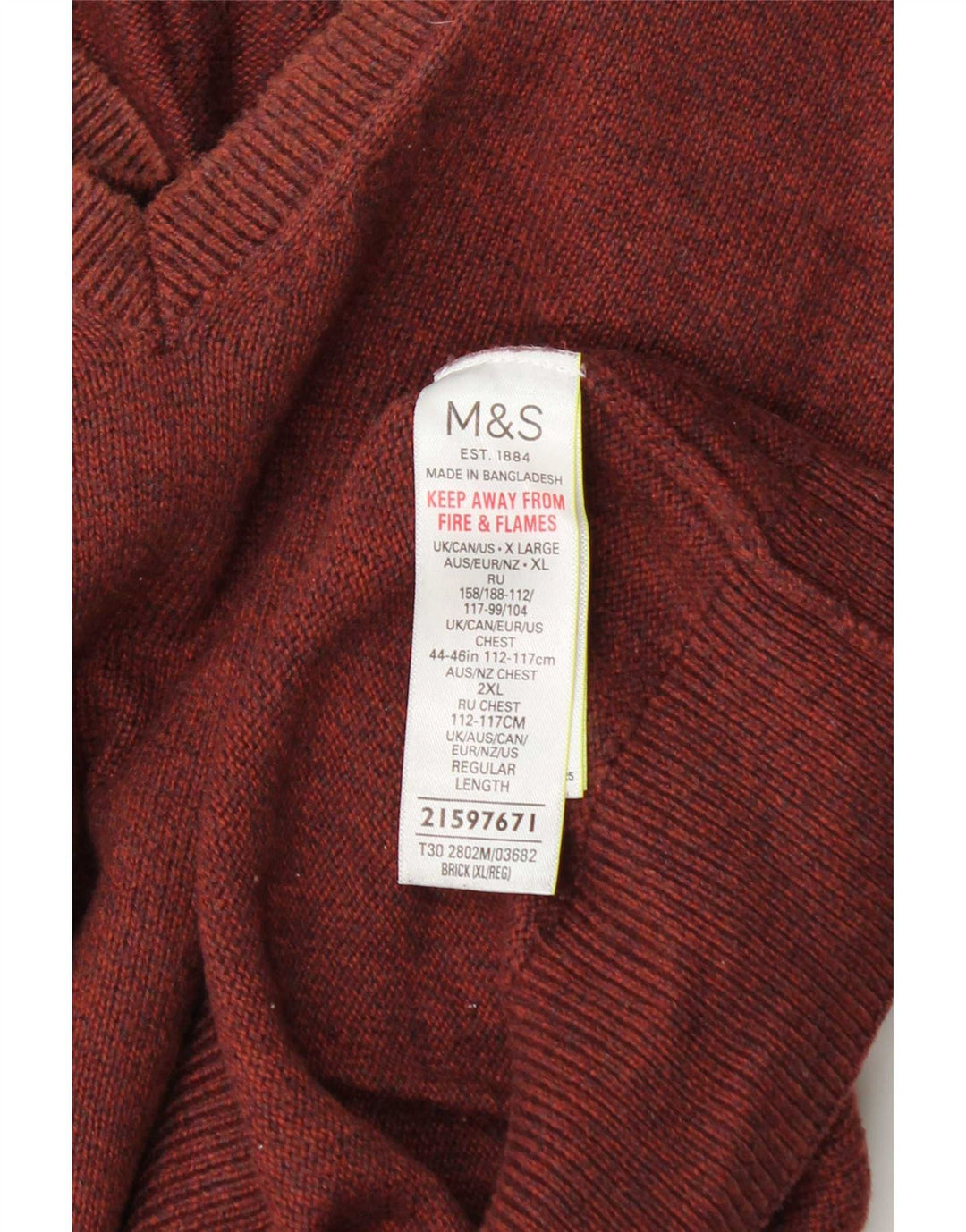Pulover pentru bărbați Marks & Spencer, cu decolteu în V, XL, bumbac maro