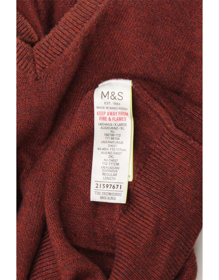 Pulover pentru bărbați Marks & Spencer, cu decolteu în V, XL, bumbac maro