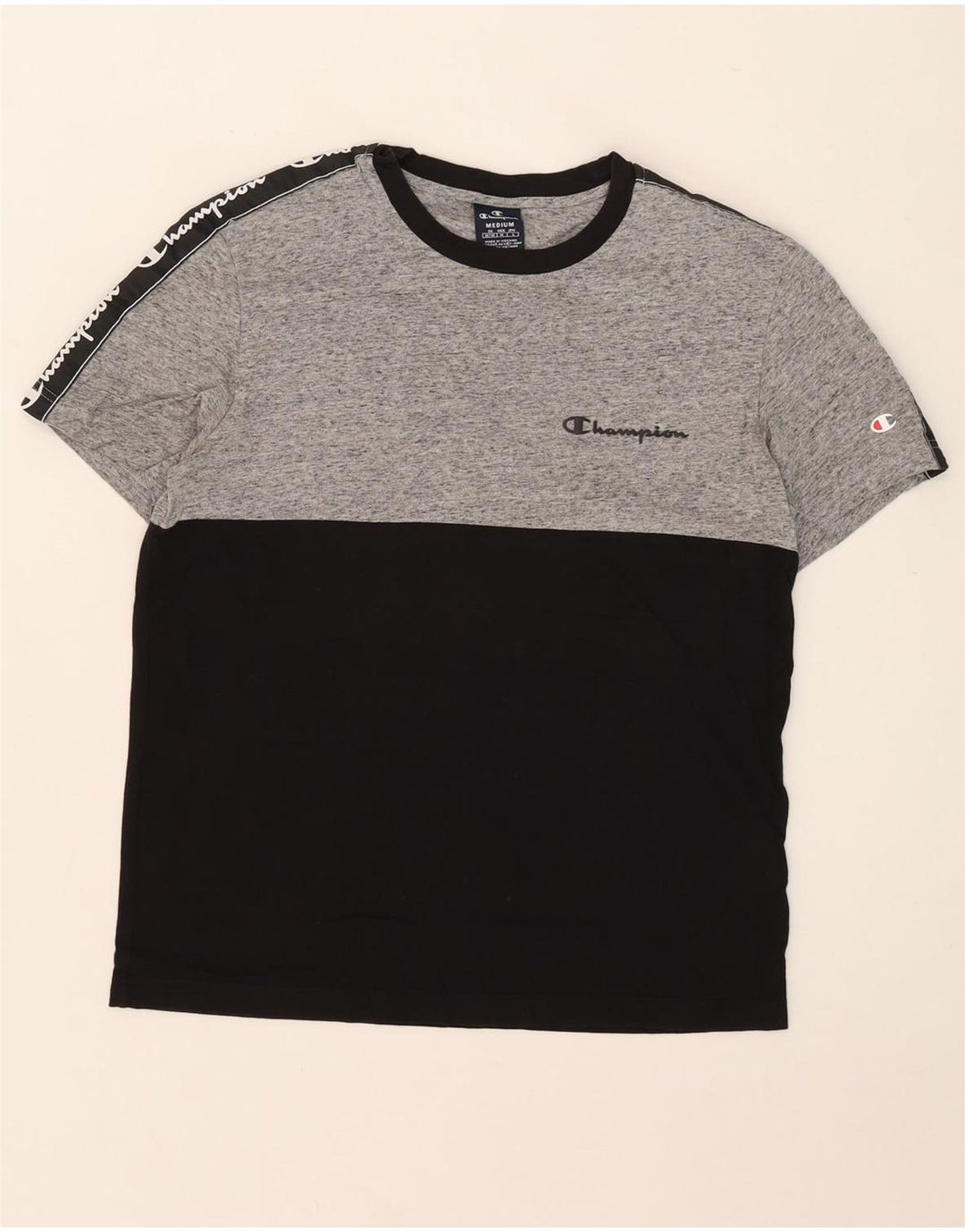 Tricou grafic Champion pentru bărbați Top mediu negru din bumbac color bloc