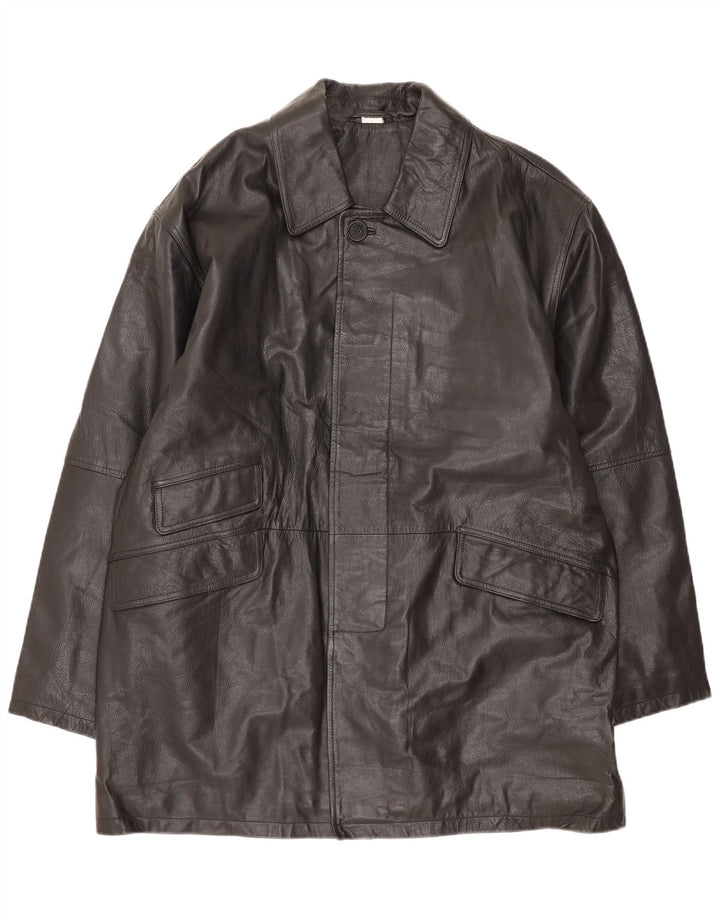 Palton din piele vintage pentru bărbați UK 44/46 XL din piele neagră