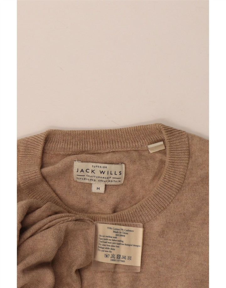 JACK WILLS Pulover pentru bărbați cu gât roșu, bumbac cu pete, bej mediu
