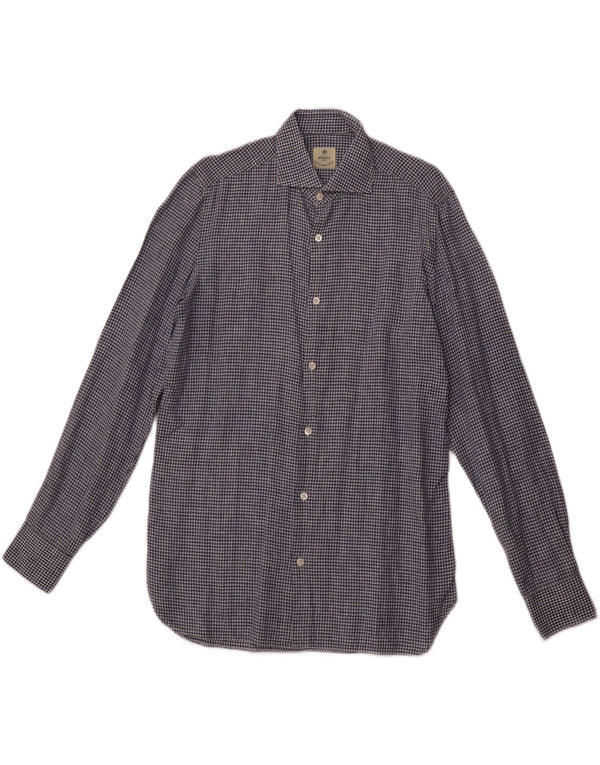 Cămașă pentru bărbați BORRELLI Mărimea 40 15 3/4 Medium Blue Gingham Bumbac