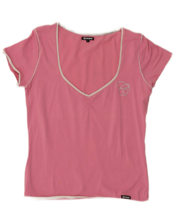 Tricou grafic Colmar pentru femei Slim Fit Top UK 16 Logo mare din bumbac roz
