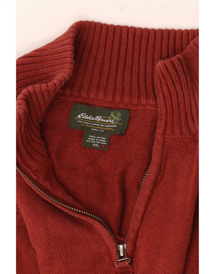 Pulover pentru bărbați Eddie Bauer, cu fermoar și gât, bumbac maro 2XL