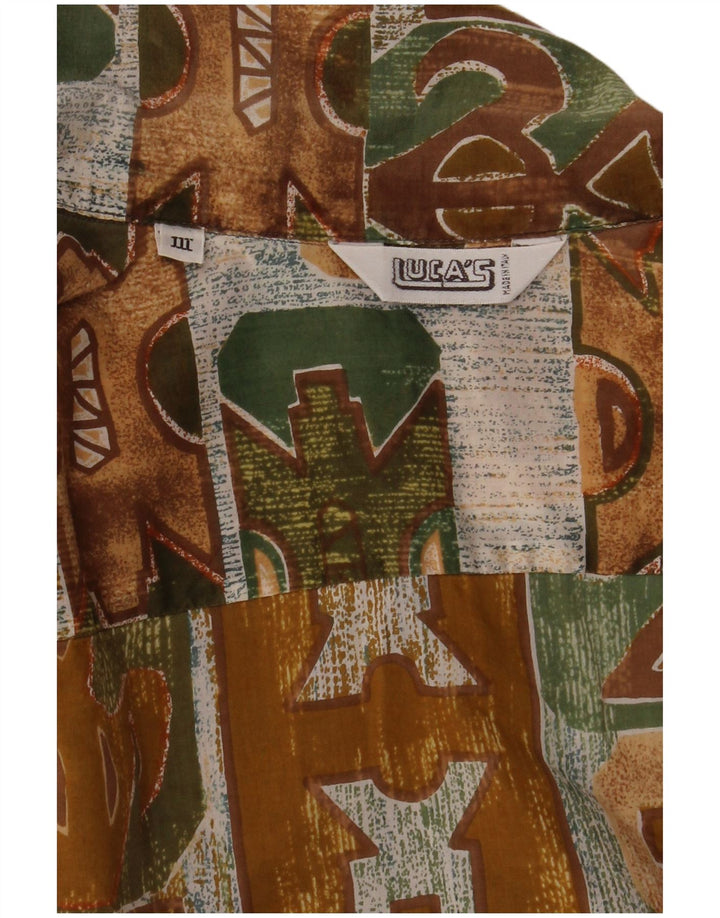 Cămașă Vintage pentru bărbați cu mânecă scurtă Medium Kaki Geometric