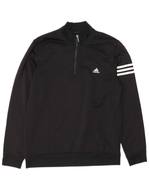 Pulover pentru bărbați Adidas Climalite, cu fermoar și gât, poliester mediu negru