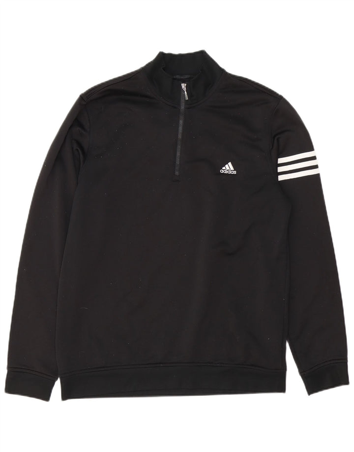 Pulover pentru bărbați Adidas Climalite, cu fermoar și gât, poliester mediu negru