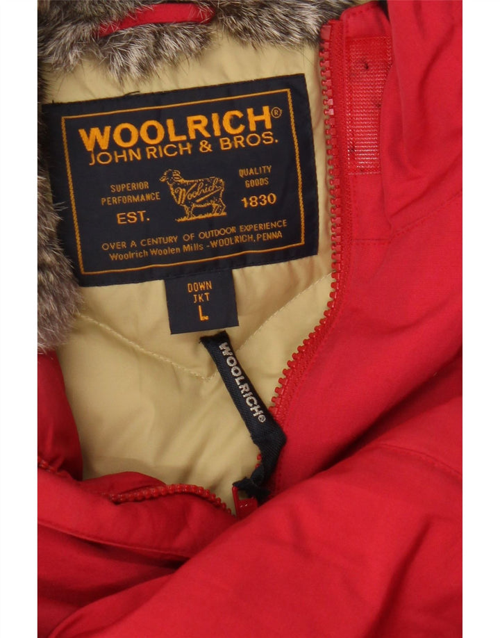 Jachetă căptușită cu glugă Woolrich pentru femei UK 16, mare, roșu, bumbac