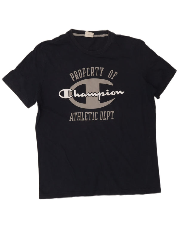 Champion Mens Graphic T-Shirt Top Large Navy Blue Cotton