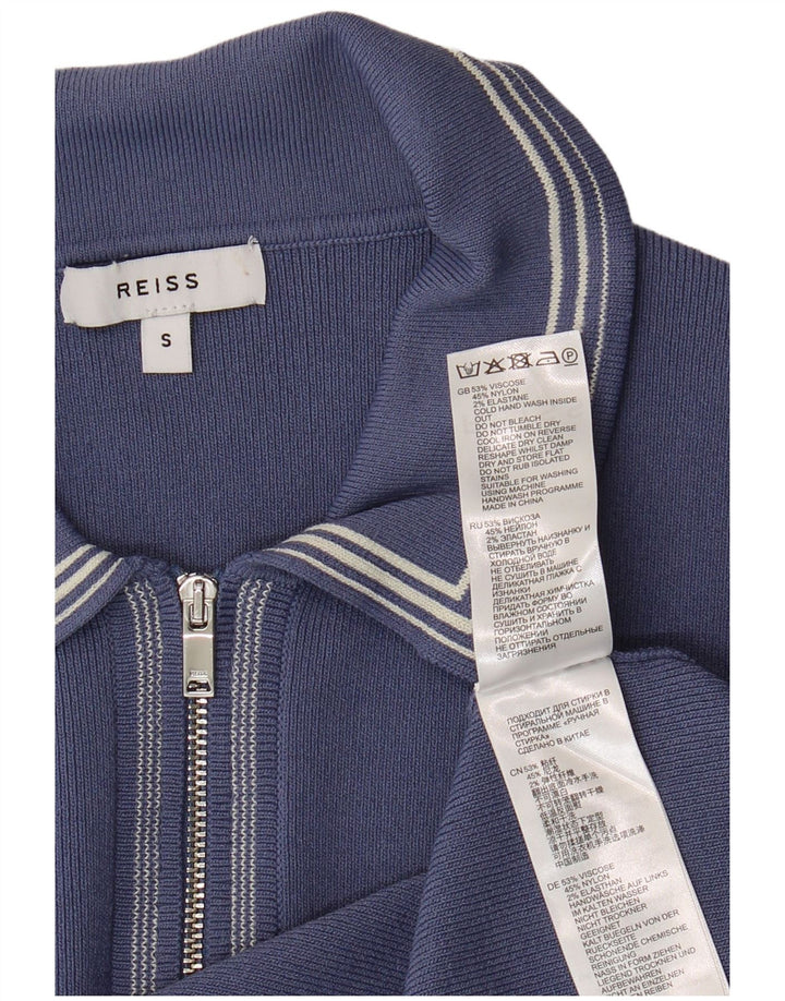 Cămașă polo pentru bărbați Reiss, cu fermoar, viscoză, albastră