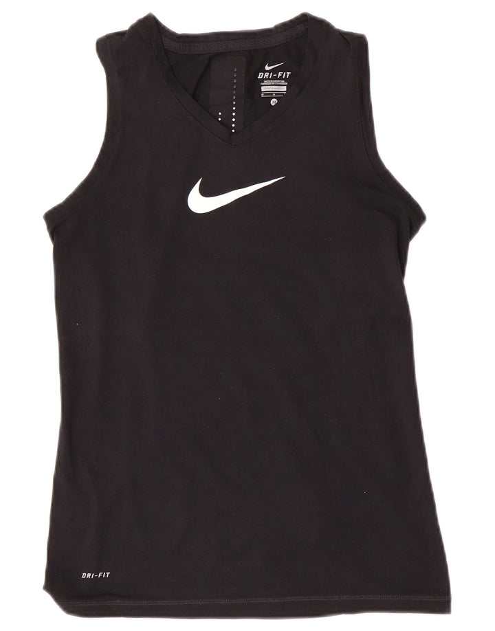 Top cu vestă grafică Nike Dri Fit pentru femei UK 12 Poliester mediu negru