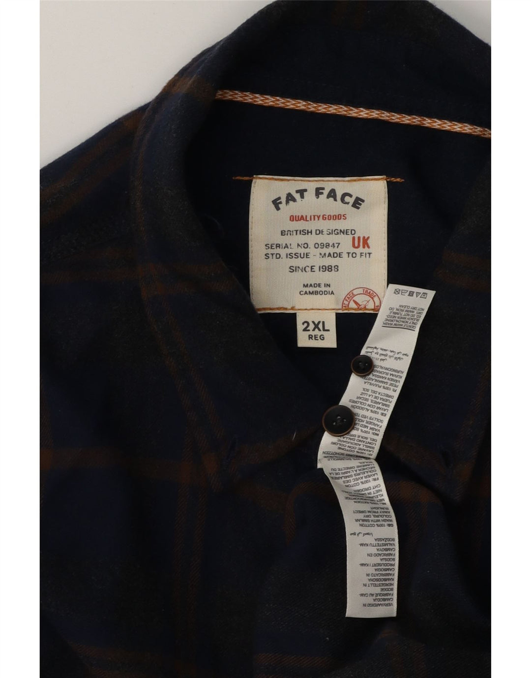Cămașă de flanel cu carouri Fat Face pentru bărbați, bumbac carouri bleumarin 2XL