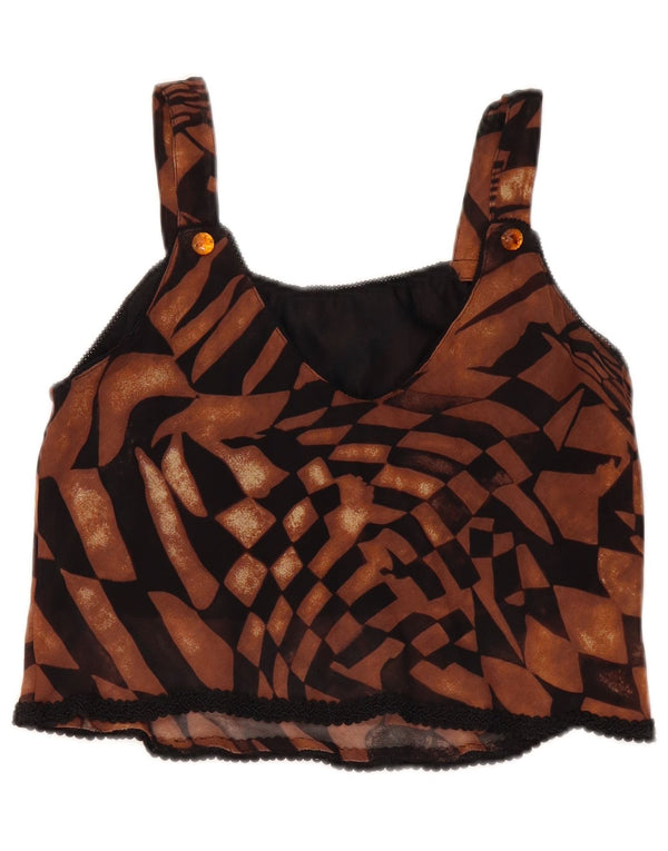 Vintage Crop Cami Top pentru femei UK 12 Medium Brown Geometric
