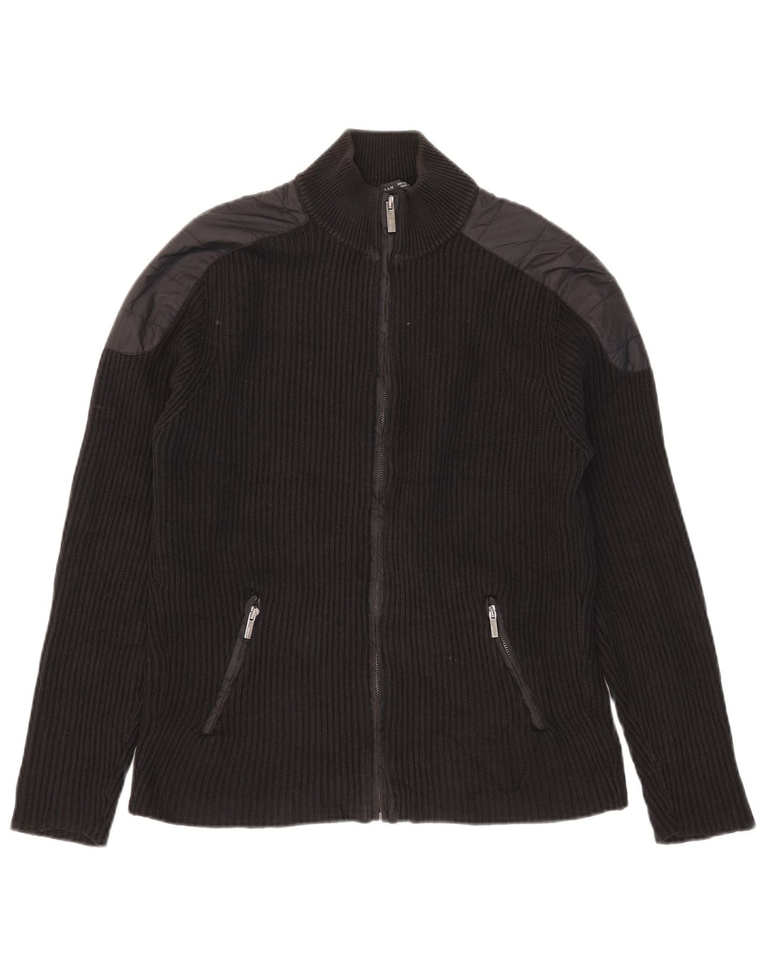 Pulover cardigan pentru bărbați Zara, bumbac color bloc negru mediu