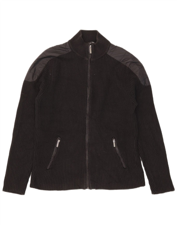 Pulover cardigan pentru bărbați Zara, bumbac color bloc negru mediu