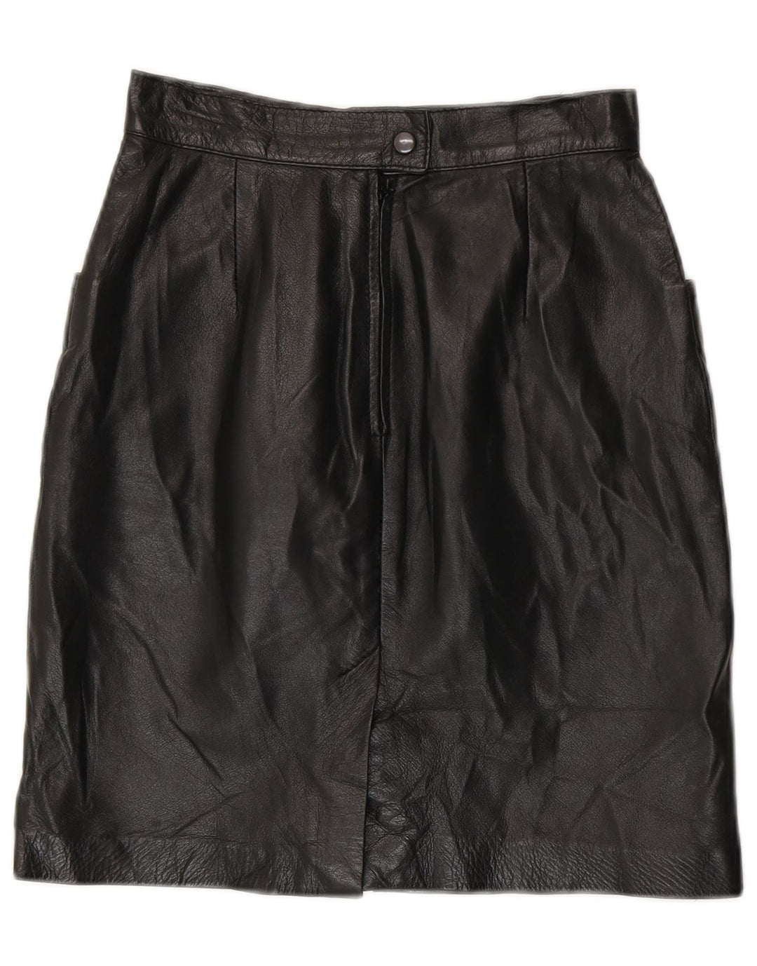 Fusta din piele vintage pentru femei cu talie înaltă IT 42 Medium W24 Negru