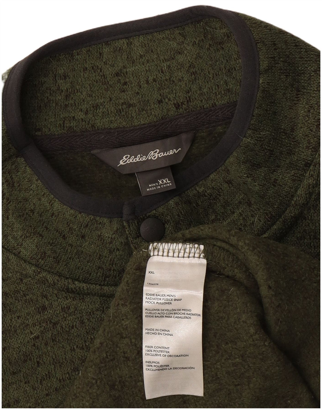 Pulover pentru bărbați Eddie Bauer, cu gât cu nasturi, 2XL, poliester pătat verde