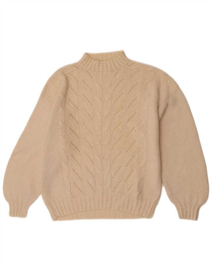 Pulover vintage cu gât țestoasă pentru femei UK 14 Medium Off White
