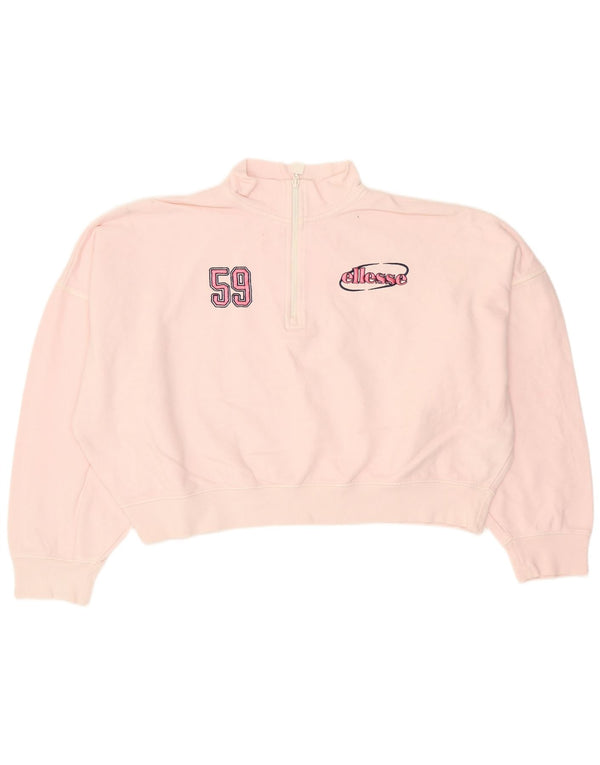 Ellesse Pulover supradimensionat pentru femei, cu grafică, cu fermoar, cu gât, UK 8 Small Pink