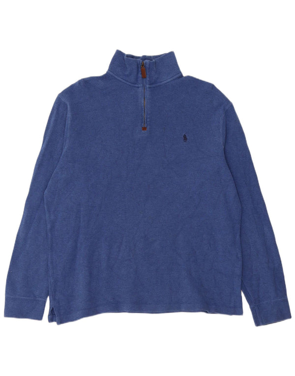 Polo Ralph Lauren Mens Zip Neck Jumper Sweater Medium Blue Cotton