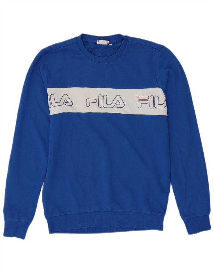 Pulover pentru bărbați FILA, cu grafică, din bumbac colorblock, albastru mediu